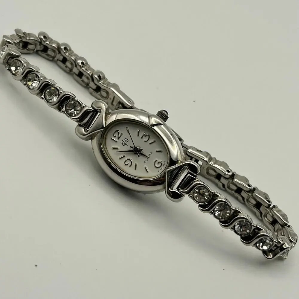Women’s Silver-tone Watch Oval Dial with Crystals on the Band Working
